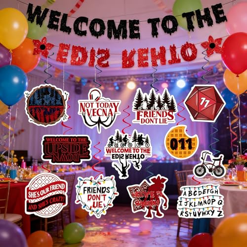 Stranger Birthday Party Decorations - Welcome to The Other Side Banner & Hanging Swirls Set