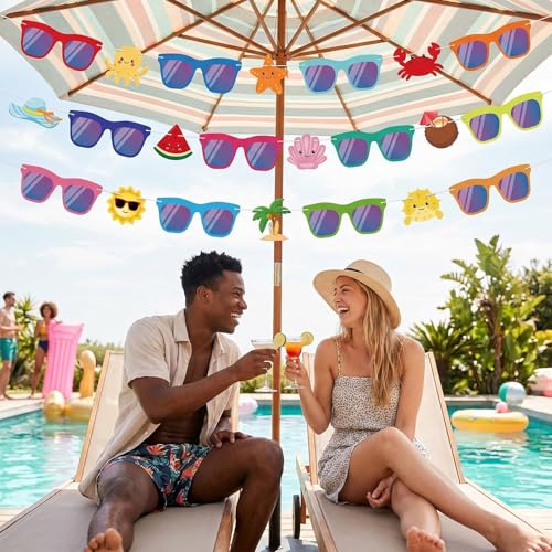 Summer Party Decorations Sunglasses Banner - Tropical Luau Supplies