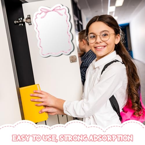 Pink Bow Magnetic Locker Mirror - 5 x 7" Stylish Acrylic School Accessory
