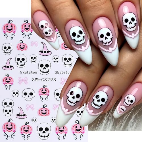 TailaiMei 6 Sheets Halloween Nail Stickers Pumpkin Bat Self-Adhesive Decals