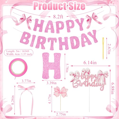 20Pcs Pink Bow Birthday Party Decorations & Cake Toppers Set