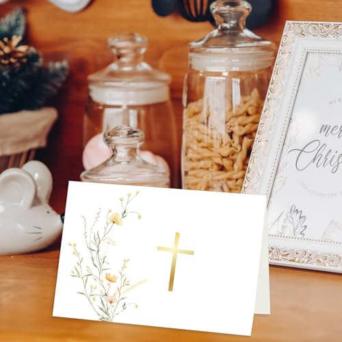 24 Pack Gold Foil Cross Blank Cards with Envelopes - 4x6 Watercolor Designs for Religious Events