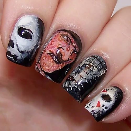 Halloween Press on Nails Black Glossy Short Square Fake Nails 24 Pcs