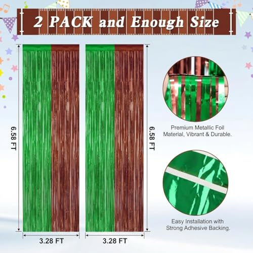 Football Party Foil Fringe Curtains - 2 Pack Green & Brown