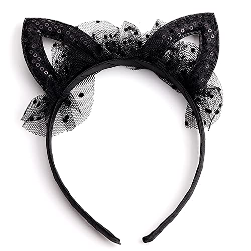 Black Lace Cat Ears Headband with Bowknot Cosplay Party Hair Hoop