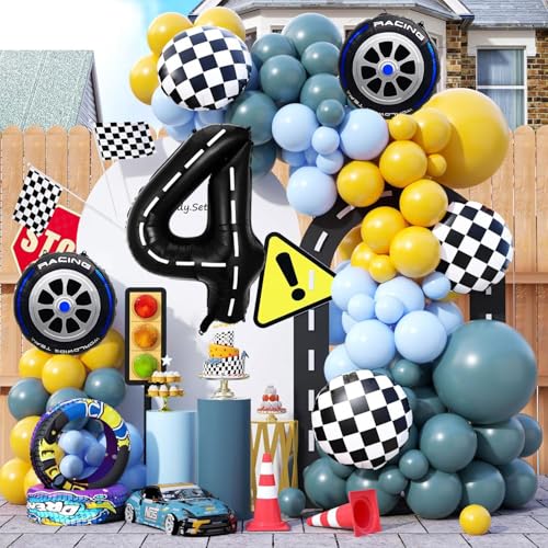 Race Car Birthday Balloons Set - 7 Pcs Foil Decorations for 4th Party
