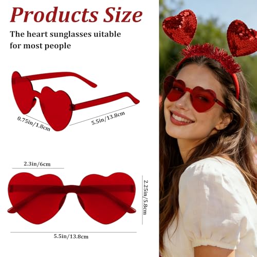 Valentines Day Heart Headband and Heart Sunglasses Set Red Accessories