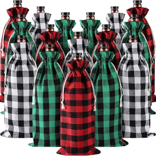 60 Pcs Christmas Wine Gift Bags with Drawstring - Reusable Burlap Bottle Covers