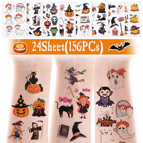 Moncinday Halloween Temporary Tattoos 24 Sheets Waterproof Fake Tattoos for Party Favors