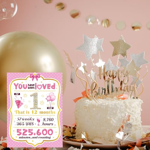 1st Birthday Card for Baby Girl - Pink Keepsake Gift for 1 Year Old