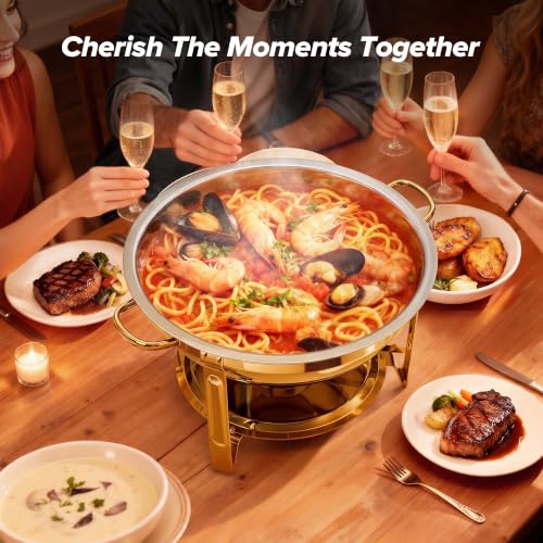 Gold 4 Pack 5.5 QT Round Stainless Steel Buffet Chafing Dishes