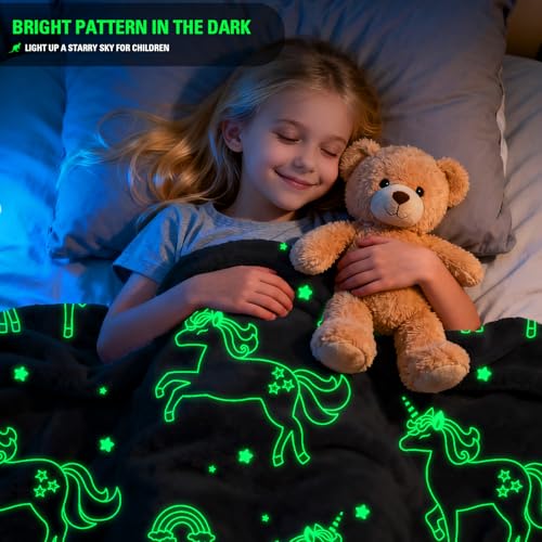 Unicorn Glow in The Dark Blanket for Kids - 40" x 60"
