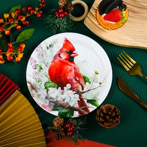 48Pcs Christmas Red Cardinal Disposable Paper Plates 7 Inch - Variation of 48 / Red Cardinal