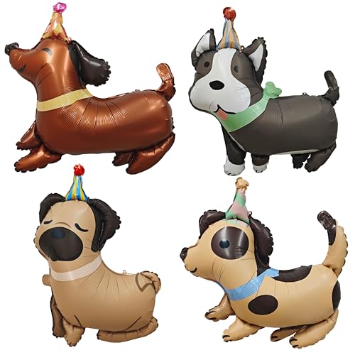 Dog Series 4PCS Cute Pet Dog Balloons - Mylar Foil Birthday Party