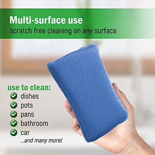 SCRUBIT Miracle Microfiber Kitchen Sponge - Heavy Duty Non-Scratch (Blue)