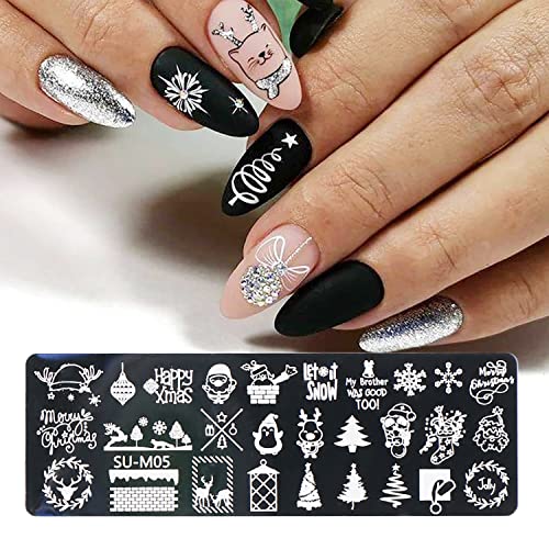 6-Piece Christmas Nail Stamping Plate Kit with Snowflakes & Elk