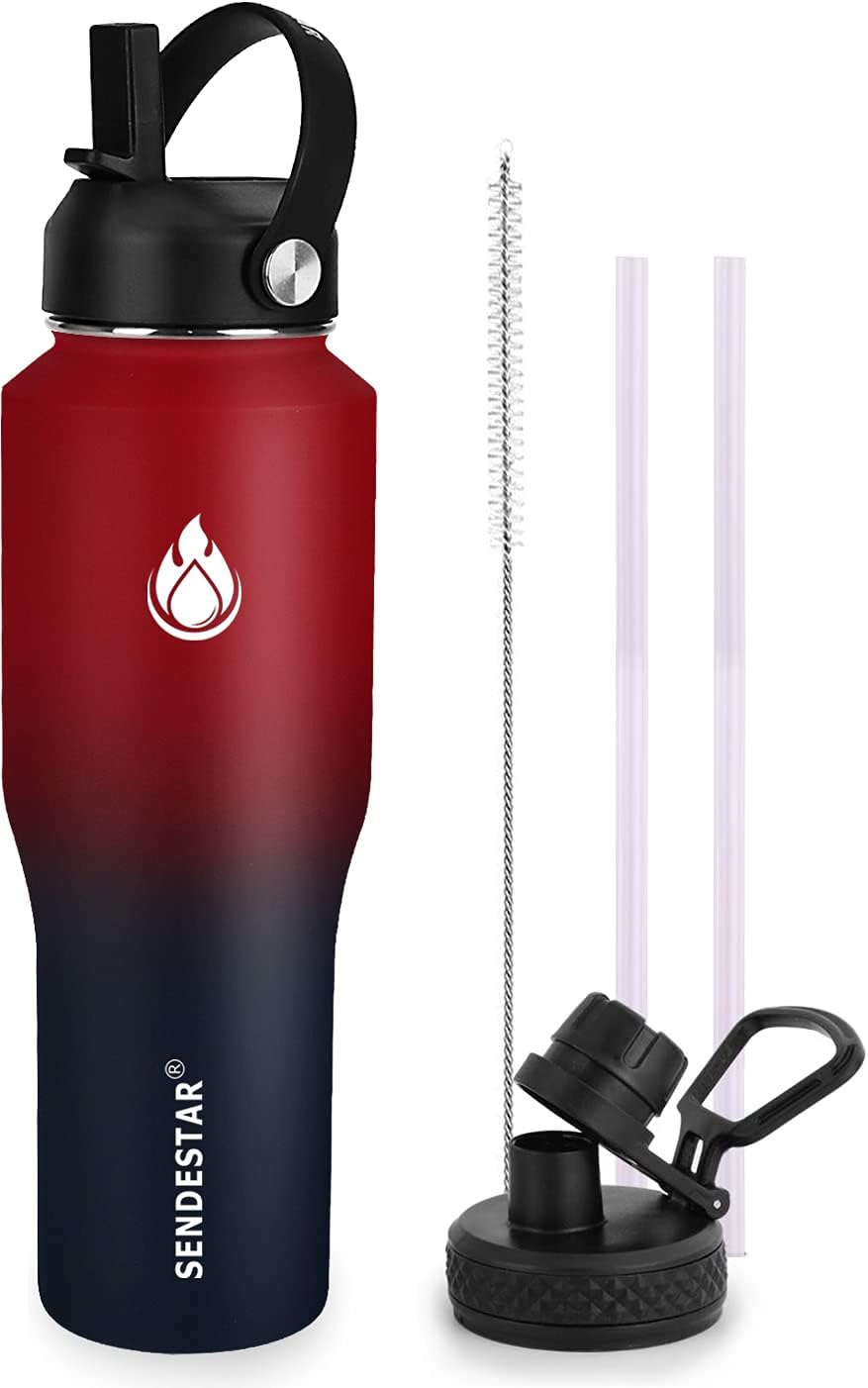 SENDESTAR 32oz Stainless Steel Water Bottle - Vacuum Insulated & Wide Mouth - Fits Car Cup Holders