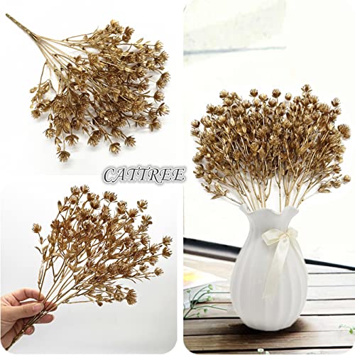 CATTREE Gold Baby's Breath Artificial Christmas Flowers 2 Pack for Wedding Bridal Decor