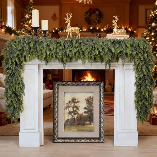 Artificial Cedar Garland - 6FT Holiday Christmas Wreath Decoration, 2PCS - Variation of Cedar Garland