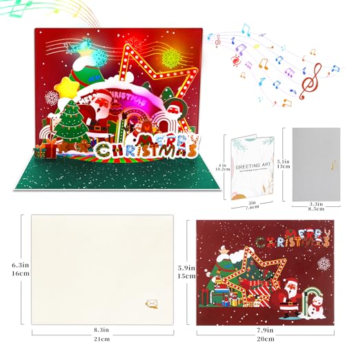 Musical 3D Christmas Card with Santa, Snowman & Tree