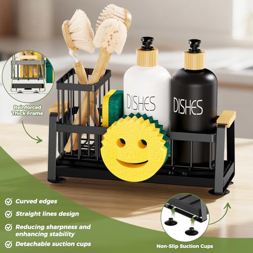 AUMOVAWA Kitchen Sink Caddy Organizer with Dish Brush Holder & Suction Cups
