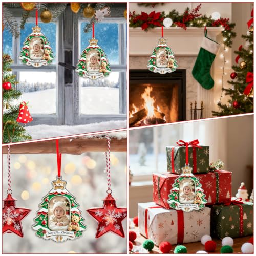 Baby's First Christmas Ornament 2026 - Christmas Tree Decoration with Photo Frame - Teddy Bear & Baubles, Holiday Keepsake