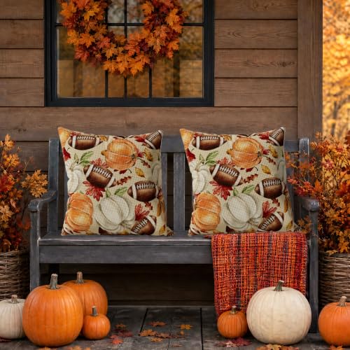 Fall Football Pumpkin Throw Pillow Cover, 18x18 Inch Decorative Burlap Case
