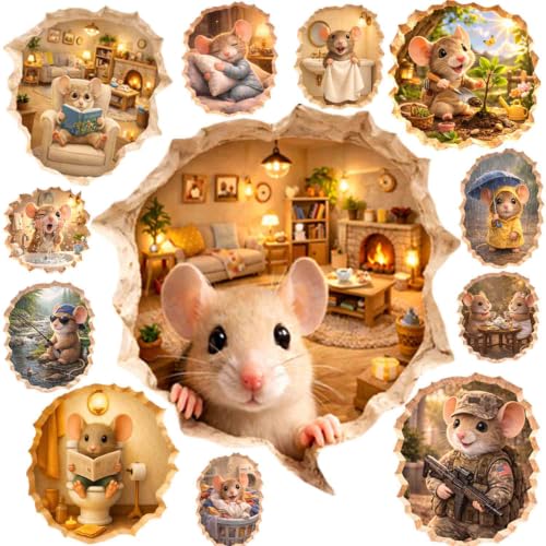 3D Mouse Hole Wall Stickers - 78 Pcs Vinyl Decal Set