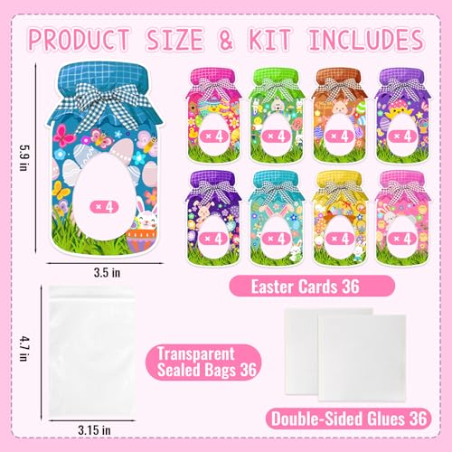Openfly 36Pcs Easter Candy Holder Cards Mason Jar Craft Set with Bags