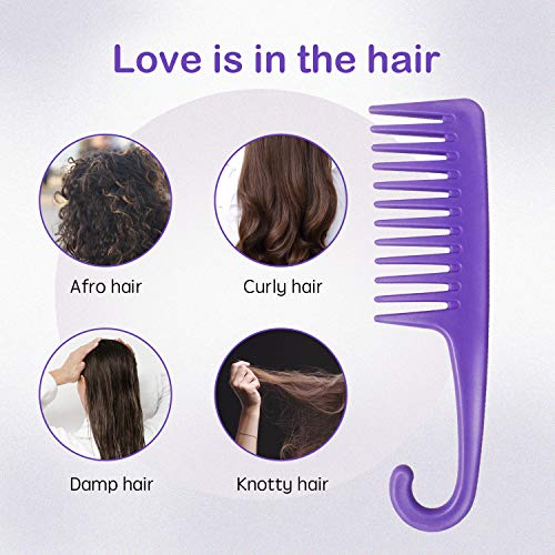 Wapodeai Wide Tooth Detangling Hair Comb for Curly and Thick Hair (Purple)