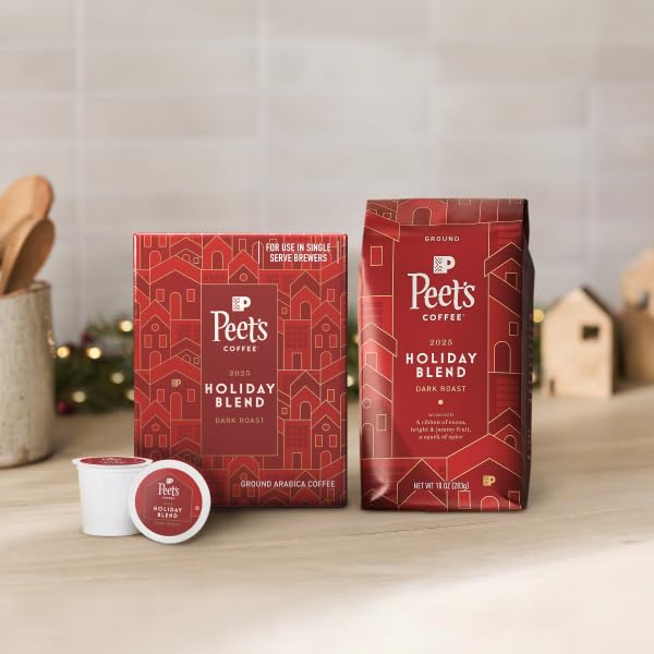 Peet's Coffee Dark Roast K-Cup Pods - 100% Arabica Holiday Blend, 60 Count (6 Boxes of 10 Pods)