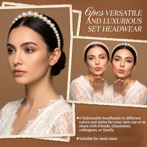 6 Pack Faux Pearl Headbands for Women Wedding Hair Accessories