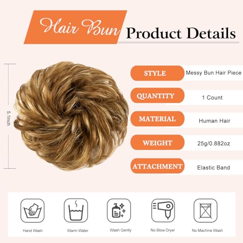 Human Hair Messy Bun Scrunchie Wavy Updo Hairpiece for Women 4/27