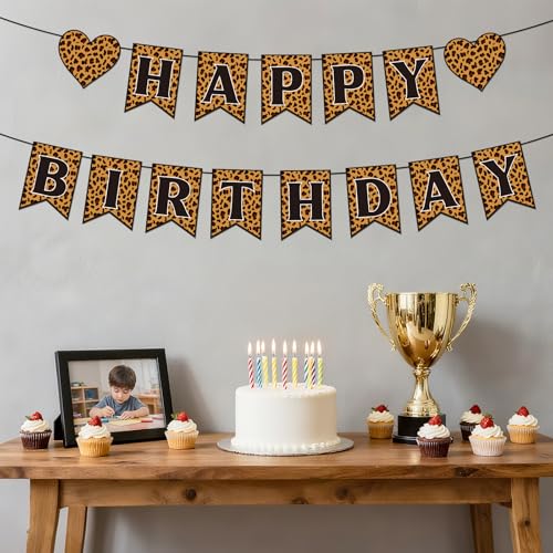 Leopard Print Happy Birthday Banner - Black Birthday Decor