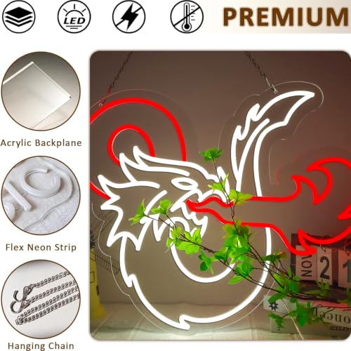 Large LED Neon Sign for Wall Decor - Dragon Design, 21x20 Inches, Game Room & Party Lighting