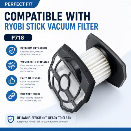 Replacement Vacuum Filter & Pre-Screen for Ryobi P718 18V Stick Vacuum