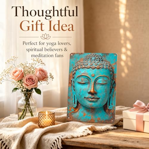 Turquoise Buddha Metal Wall Art - 8x12 Aluminum Zen Decor