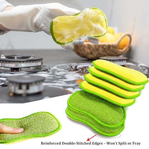 Multi-Purpose Microfiber Dish Sponges - 12 Pack Reusable Non-Scratch Scrubbers
