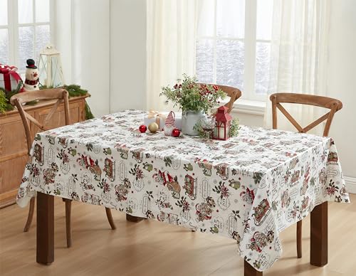 Newbridge Vintage Christmas Vinyl Tablecloth 60 x 120 Inch Rectangular with Flannel Backing