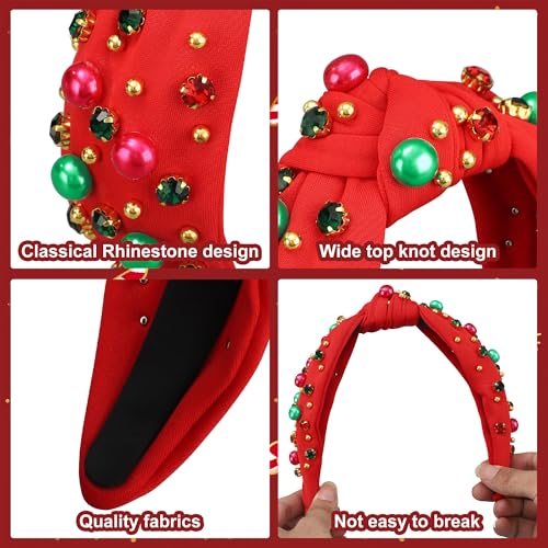 Christmas Rhinestone Pearl Headband - Red Crystal Knotted Hair Band
