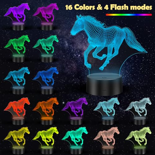 3D Horse Illusion Night Light - 16 Color Changing LED Lamp with Remote