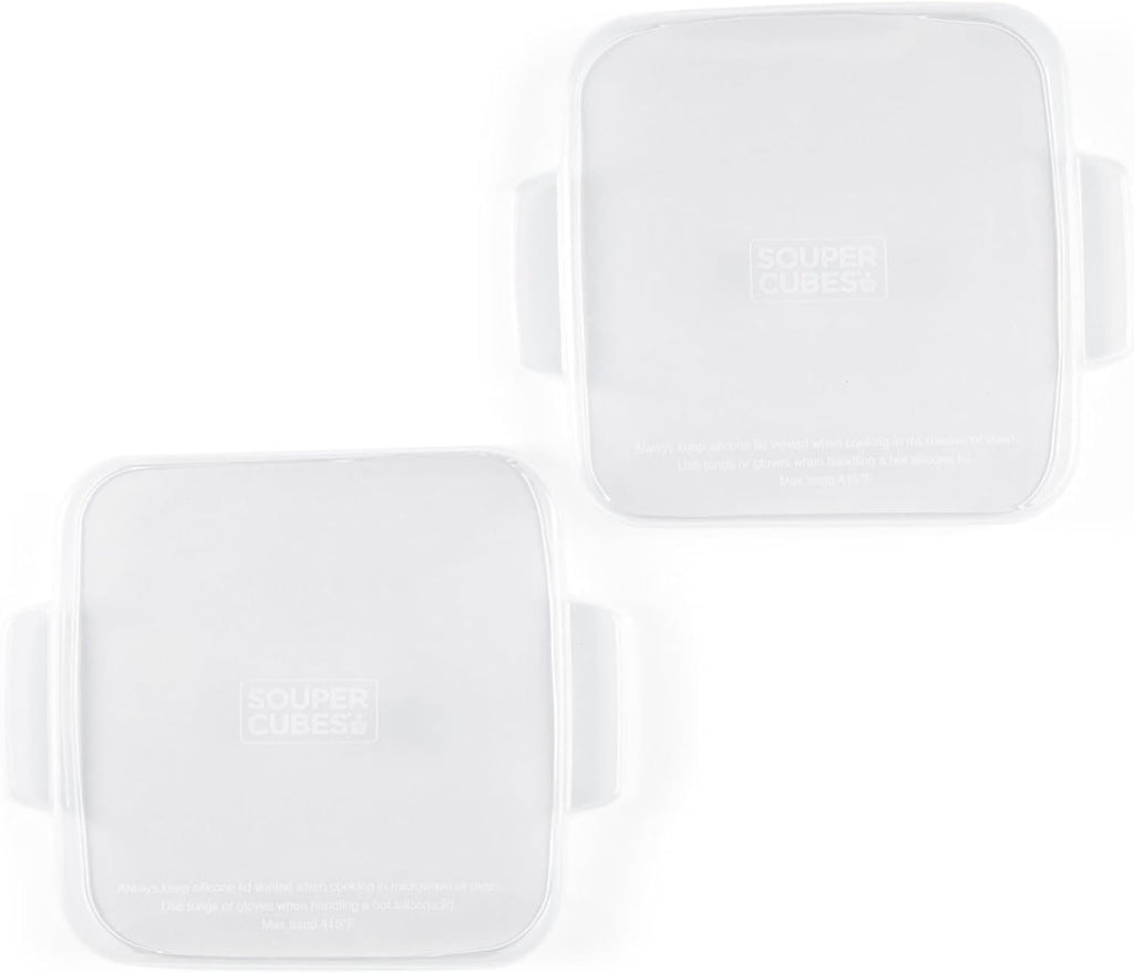 Souper Cubes | 5 x 5 Stoneware Ceramic Baking Dishes with Silicone Covers - Set of 2