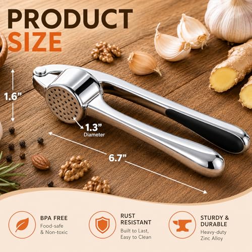 CUNSENR Garlic Press Set - Silver, Ergonomic & Easy Clean Mincer