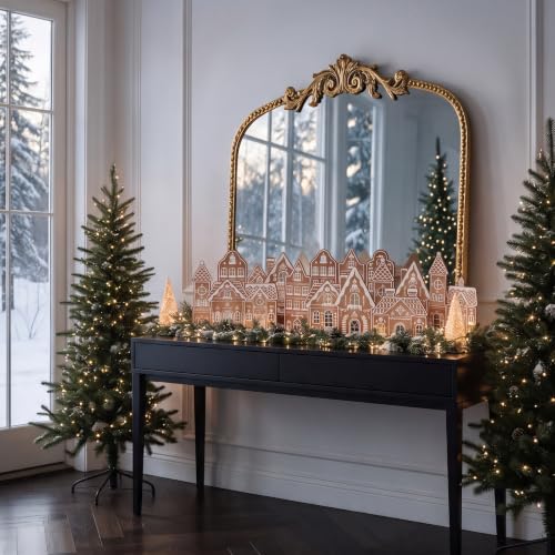 Classic Wooden Gingerbread House Decor Set with LED Lights for Above The Cabinet - Farmhouse Christmas Village Silhouettes