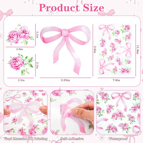 90 Pink Bow & Rose Wall Decals - Floral Peel & Stick Stickers