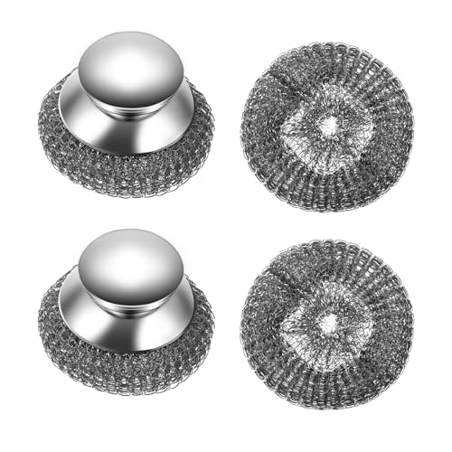 Stainless Steel Wool Scrubber Set with Handle - Heavy Duty Cleaning Pads & Brushes for Kitchen