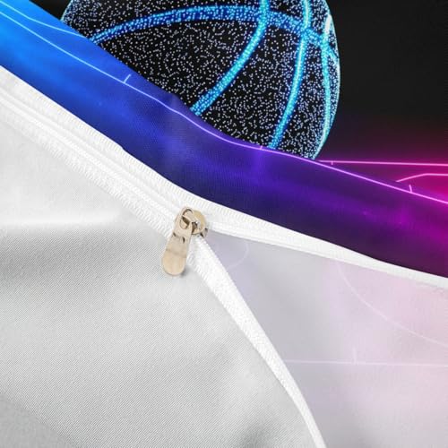 Basketball Duvet Cover Set Twin Size, Neon Blue & Purple Kids Bedding