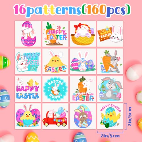 OLIKER 160PCS Easter Temporary Tattoos for Kids Basket Stuffers