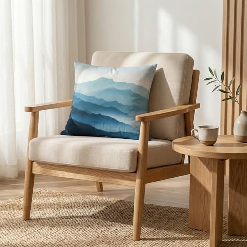 Blue Mountain Velvet Pillow Cover 18x18 - Watercolor Landscape Design