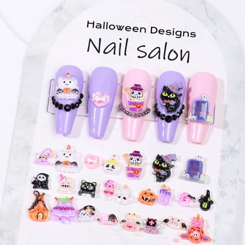 Halloween 3D Resin Nail Charms Kit with Rhinestones and Tweezers